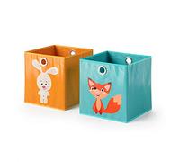 Vicco Boîte pliante, orange/bleu, 30x30cm Lot de 2, avec œillet pour un retrait facile et motifs adaptés aux enfants