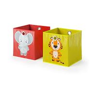 Vicco Boîte pliante, Rouge/jaune, 30x30cm Lot de 2, avec œillet pour un retrait facile et motifs adaptés aux enfants