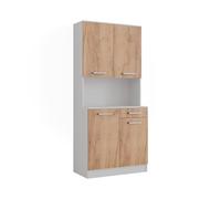 Vicco Buffet de Cuisine Raul, Chêne Blanc/Force de l'or, 83.6x188.5cm avec 4 Portes & 1 tiroir, avec Plateau Ouvert pour appareils et Compatible avec modules complémentaires