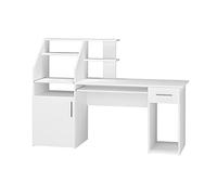 Vicco Bureau informatique Bureau Table de travail Edwin blanc Tablettes tiroir 1 porte
