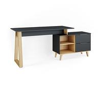 Vicco Bureau Nautica, Anthracite/Hêtre, 138 x 60 cm avec tiroirs, XL