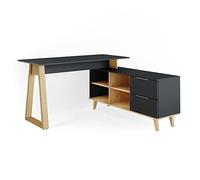 Vicco Bureau Nautica, Anthracite/Hêtre, 138 x 60 cm avec tiroirs, XXL