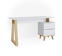Vicco Bureau Nautica, Blanc, 138x60cm avec tiroirs L, adapté aux postes de Travail informatiques et à Une Utilisation en télétravail
