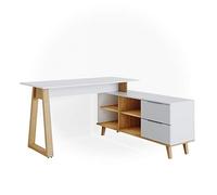 Vicco bureau Nautica, 138 x 60 cm avec tiroirs XXL, Blanc/Chêne