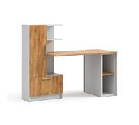 Vicco Bureau Tomy, Blanc/Chêne de Force doré, 150x59cm Lot de 2avec roulettes et Tablette pour Accessoires informatiques