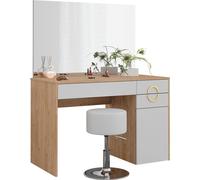 Vicco coiffeuse Adela, Avec miroir et tabouret, Blanc/Rockford Hickory naturel