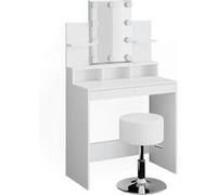Vicco Coiffeuse Ania, Blanc, 80cm avec éclairage LED et tabouret Blanc G