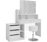 Vicco coiffeuse Anja, 139.8 cm avec éclairage LED et tabouret, Blanc