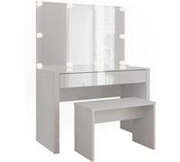 Vicco Coiffeuse Annabelle, Blanc Brillant/Blanc, 110cm avec éclairage LED et Banc