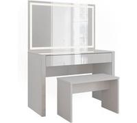 Vicco Coiffeuse Annabelle, blanc brillant/blanc, 110cm avec miroir LED et banc blanc brillant/blanc G