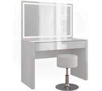 Vicco Coiffeuse Annabelle, Blanc Brillant/Blanc, 110cm avec Miroir LED et Tabouret