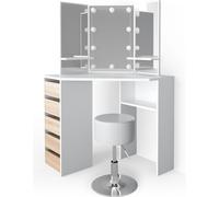 Vicco coiffeuse Arielle, Blanc/Sonoma, 110 cm avec éclairage LED et tabouret