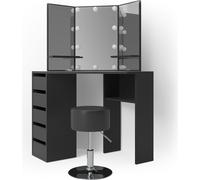 Vicco coiffeuse Arielle, Noir, 110 cm avec éclairage LED et tabouret