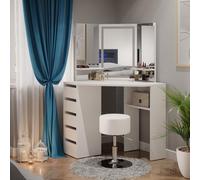 Vicco Coiffeuse Arielle, Blanc, 111 cm avec Miroir LED et Tabouret