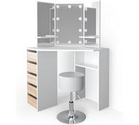 Vicco Coiffeuse Arielle, Blanc/Sonoma, 110cm avec éclairage LED et tabouret Blanc/Sonoma G