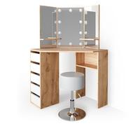 Vicco coiffeuse Arielle, Chêne de force doré, 110 cm avec éclairage LED et tabouret