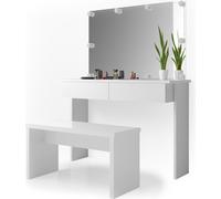 Vicco coiffeuse Azur, 120 cm avec éclairage LED et banc, Blanc