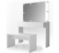 Vicco Coiffeuse Azur, Blanc, 120cm avec éclairage LED et banc Blanc G