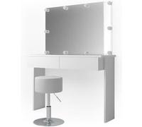 Coiffeuse Azur, 120 cm avec éclairage LED et tabouret, Blanc, Vicco