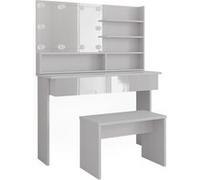 Vicco Coiffeuse Azur, Blanc, 120cm avec étagère miroir, banc & éclairage LED Blanc G