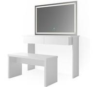 Vicco Coiffeuse Azur, Blanc, 120cm avec miroir LED et banc Blanc G