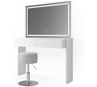 Vicco Coiffeuse Azur, Blanc, 120cm avec miroir LED et tabouret Blanc G