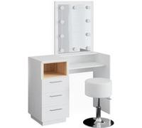 Vicco Coiffeuse Beatrice, Blanc, 42cm avec éclairage LED et tabouret Blanc