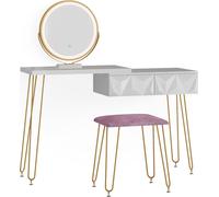 Vicco Coiffeuse Bella, Blanc, 120 cm avec éclairage LED et Tabouret