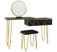 Vicco Coiffeuse Bella, Noir Haute Brillance, 120 cm avec Miroir LED et Tabouret