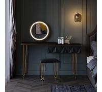 Vicco Coiffeuse Bella, Noir Haute Brillance, 120 cm avec Miroir LED et Tabouret