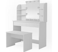Vicco coiffeuse Charlotte, 108 cm avec éclairage LED et banc, Blanc