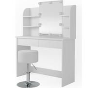 Vicco Coiffeuse Charlotte, 108cm + LED et tabouret, Blanc