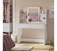 Vicco Coiffeuse Charlotte, Blanc, 106 cm avec Miroir LED et Station de Recharge QI
