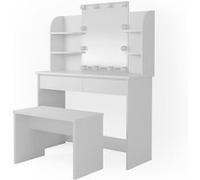 Vicco Coiffeuse Charlotte, Blanc, 108cm avec éclairage LED et banc Blanc G