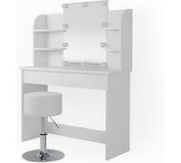 Vicco Coiffeuse Charlotte, Blanc, 108cm + LED et tabouret Blanc G