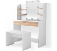 Vicco Coiffeuse Charlotte, Blanc/Sonoma, 108cm avec éclairage LED et banc Blanc/Sonoma G