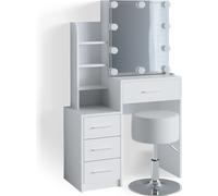 Vicco coiffeuse Conrada, 80 cm avec éclairage LED et tabouret, Blanc