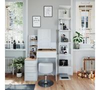 Vicco Coiffeuse Conrada, Blanc/Sonoma 80 cm | ✓ Miroir · ✓ Tabouret · 4 tiroirs · Sur pied · Miroir coulissant