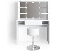 Vicco Coiffeuse Daenerys, Blanc, 99cm avec éclairage LED et tabouret Blanc