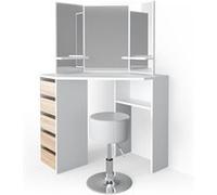 Vicco Coiffeuse d'angle Arielle, 110 cm avec tabouret, Blanc/Sonoma/Sonoma