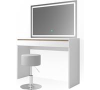 Vicco coiffeuse Emma, 120 cm avec miroir LED et tabouret, Blanc