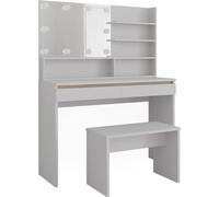 Vicco Coiffeuse Emma, 120cm avec étagère miroir, banc & éclairage LED, Blanc