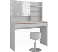 Vicco Coiffeuse Emma, 120cm avec étagère miroir, tabouret & éclairage LED, Blanc