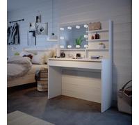 Vicco Coiffeuse Emma, Blanc, 120cm avec étagère Miroir et éclairage LED, Beaucoup d’Espace sur et sous Le Plateau pour Les Petits Objets