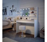 Vicco Coiffeuse Emma, Blanc, 120cm avec étagère Miroir, Tabouret & éclairage LED, Beaucoup d’Espace sur et sous Le Plateau pour Les Petits Objets