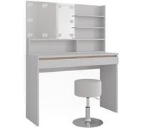 Vicco Coiffeuse Emma, Blanc, 120cm avec étagère miroir, tabouret & éclairage LED Blanc G