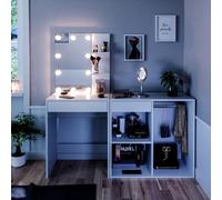 Vicco Coiffeuse Isabelle, Blanc, 140 cm avec éclairage LED et Armoire