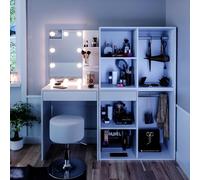 Vicco Coiffeuse Isabelle, Blanc, 140 cm avec LED, Tabouret et Armoire