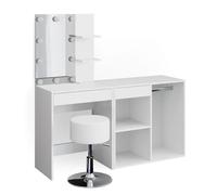 Vicco Coiffeuse Isabelle, Blanc, 140 cm avec LED, Tabouret et Armoire