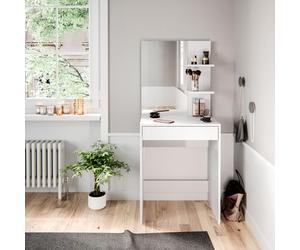 Vicco Coiffeuse Isabelle, Blanc 60 cm | ✓ Miroir · 1 Tiroir · Sur pied · Sans poignées · Forme compacte